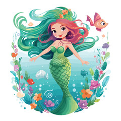 A whimsical mermaid vector illustration