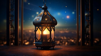 Vibrant ramadan kareem greeting image featuring exquisite arabic lantern, symbolizing culture and religion celebrations
