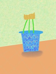 basket with flowers on a table digital illustration