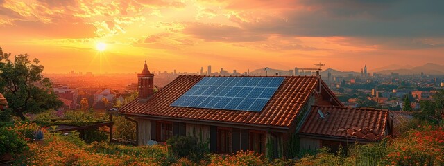 The roof and solar panels showcase sustainable energy and eco-friendly living.