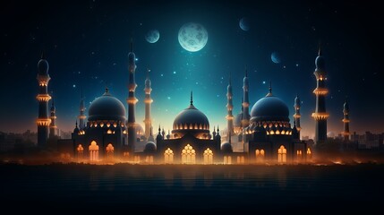 Vibrant ramadan kareem celebration with decorated mosque interior and glowing lanterns, symbolizing culture and faith, muslim holiday concept

 - obrazy, fototapety, plakaty
