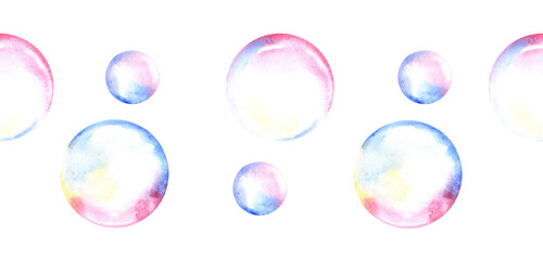 Horizontal seamless border with watercolor Soap bubbles
