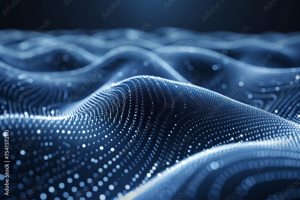 Aufkleber dark blue abstract waves with swirling dot lines, creating a smooth digital gradient background.