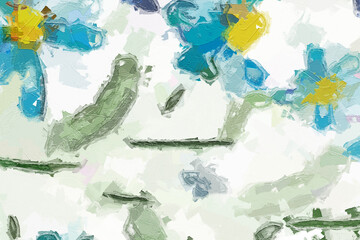 Oil painting and various flowers, roses, peonies, butterflies, dragonflies, beautiful