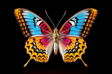 Beautiful butterfly on black background. Exotic colorful butterfly. Generative Ai