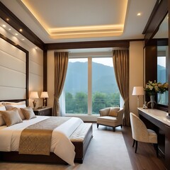 Luxury modern style bedroom interior of a hotel bedroom