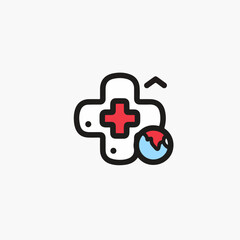 Fototapeta premium First aid cross with a globe inside symbol, minimal,medical icon