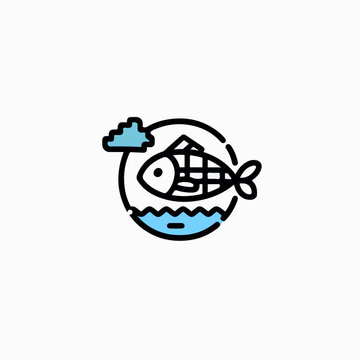 Fish in water symbol, minimal,earth day icon