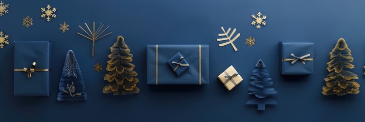 Navy and Gold Christmas Gifts and Decorations Layout