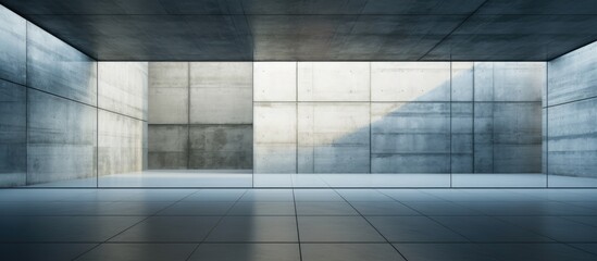 An empty room with concrete walls and floor, reflecting a modern architectural design with a minimalist aesthetic. The play of light and shadows enhances the industrial feel of the space.