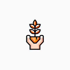 Plant in hand symbol, minimal,earth day icon