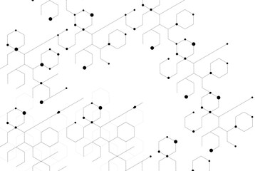 connected black hexagons with dots,molecular structure