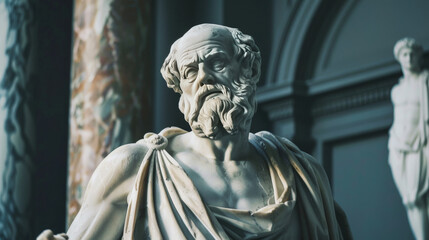 A marble statue of a generic greek philosopher