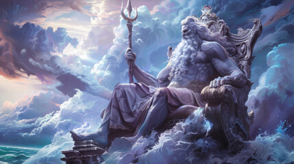 Obraz premium A magnificent statue of Poseidon, the ancient greek god of the seas