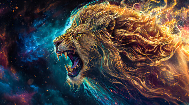 A stylized mighty fantasy lion head