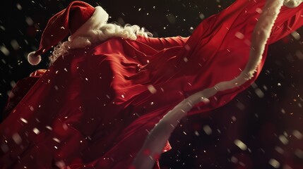 Magical Santa Claus Coat on Snowy Christmas Night - obrazy, fototapety, plakaty