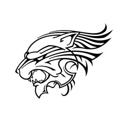 Predator Beast Head Mascot Line Art. Print or Tattoo Design. Vintage Hand Drawn Vector Illustration