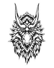 Chinese Dragon Head. Print or Tattoo Design. Vintage Hand Drawn Vector Illustration