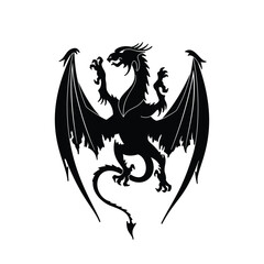 Dragon Silhouette Heraldic Coat of Arms. Print or Tattoo Design. Vintage Black and White Vector Illustration