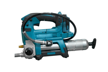 A professional tool for work, repair and construction in the store, isolated on white background. Sale of wired power tools and battery powered equipment in the shop