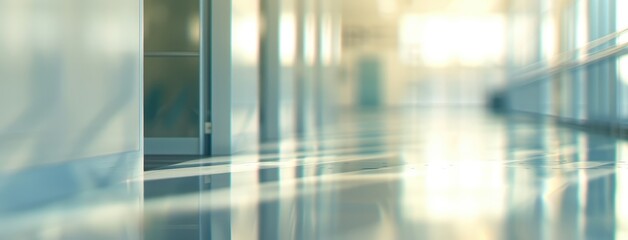 Modern Office Hallway with Sunlight and Blurred Motion