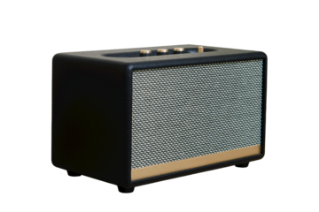 Acoustic music speaker in retro style, isolated on a white background. Vintage sound column in an old design