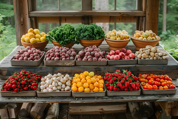 Obraz premium Assorted Fruits and Vegetables Displayed on a Table