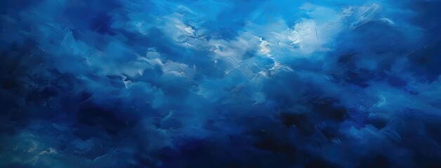 Abstract Blue Oil Painting with Cloud Motifs