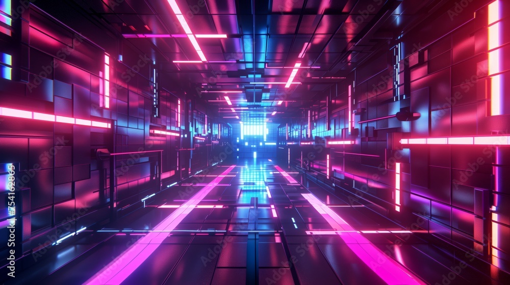 Poster 3d abstract modern technology background with neon and glow backlights.
