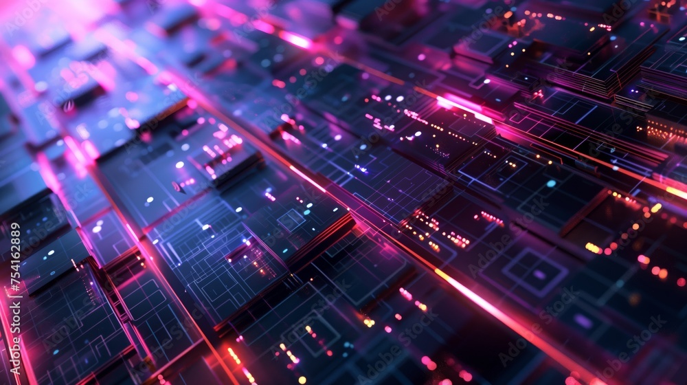Poster 3d abstract modern technology background with neon and glow backlights.