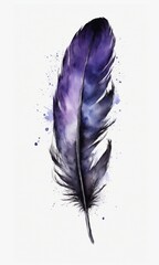 Obraz premium watercolor drawing of a raven feather. Hand drawn illustration isolated on white background.