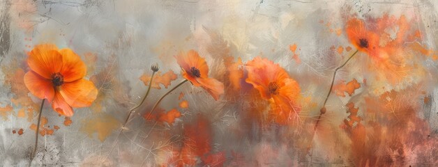 Abstract Vibrant Poppy Flowers on Textured Background