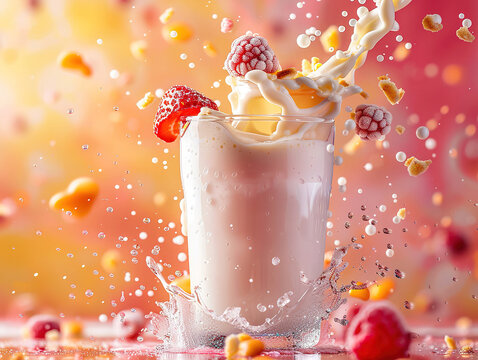 Delicious lassi photography, explosion flavors, studio lighting, studio background, well-lit, vibrant colors, sharp-focus, high-quality, artistic, unique