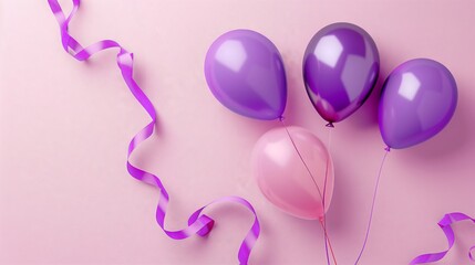 Birthday balloons, ribbons, and copy space.