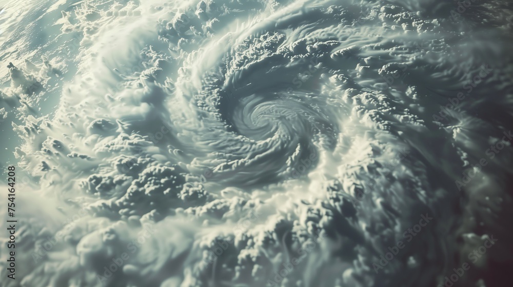 Poster extremely close-up view of a hurricane with bumpy fractal clouds.