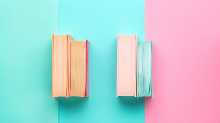 stack of colorful books,  book day poster background with copy space, plan pastel colors background, colorful paper background, generative ai