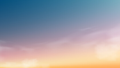 Sunset Sky Background,Sunrise cloud Orange,Yellow,Pink in morning Summer,Vector sunny Autumn,Nature landscape field in evening.Cartoon Pastel Winter sunlight,Horizon Spring sundown by Sea Beach - obrazy, fototapety, plakaty