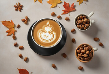 Latte Art Coffee and Nuts Autumn Image