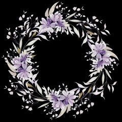 Watercolor wedding wreath with flowers and leaves. - 754167876
