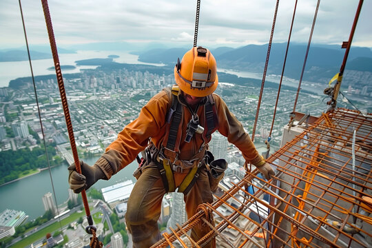 Construction worker at high altitude