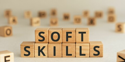 soft skill word made with building blocks. Wooden Blocks with the text: soft skill. The text is written in black letters.