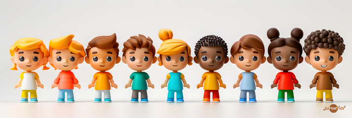 A 3D animated cartoon render of children standing united despite differing opinions.
