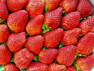 strawberries in the market in box close up shot