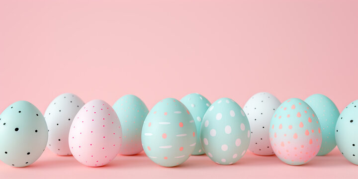 A collection of colorful pastel Easter eggs with different texture. Spring holiday background of Happy Easter