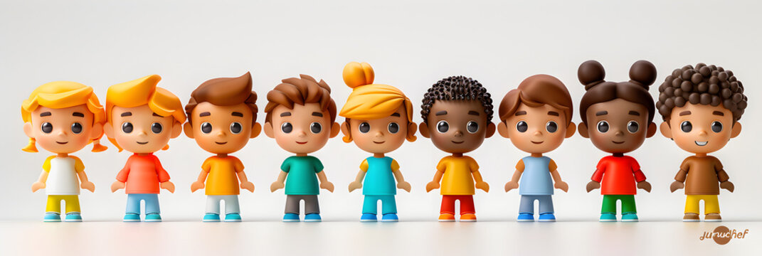 A 3D animated cartoon render of children standing united despite differing opinions.