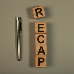 "RECAP" symbol. Wooden blocks with "RECAP" words ''. Beautiful grey background,