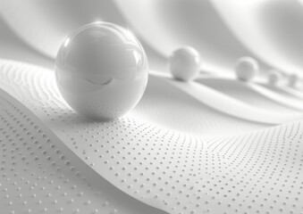 white background with bubbles and balls and geometric pattern