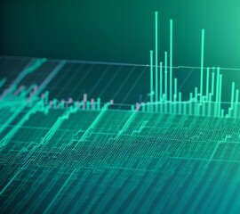 Dynamic financial metrics and graphs hovering on a digital grid 