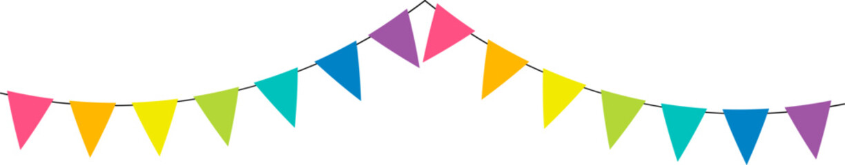 Triangular flag garland. Vector isolated illustration on white background. Bunting flag. Birthday und Party design