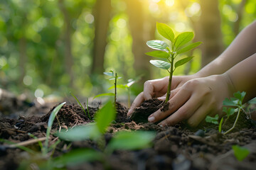 A moment of connection between human and nature, with hands holding a tree sapling, ready to plant it in the earth.Earthday and save planet concept. Save earth.